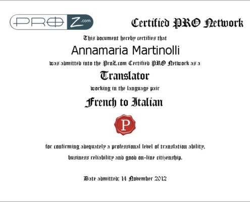 Certificato Francese sito traduttori Pro