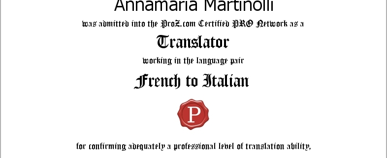 Certificato Francese sito traduttori Pro