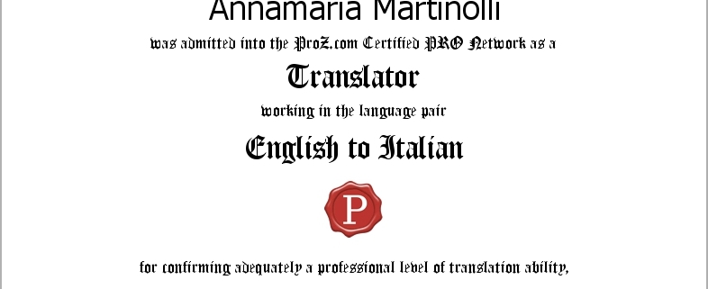 Certificato inglese sito traduttori Pro